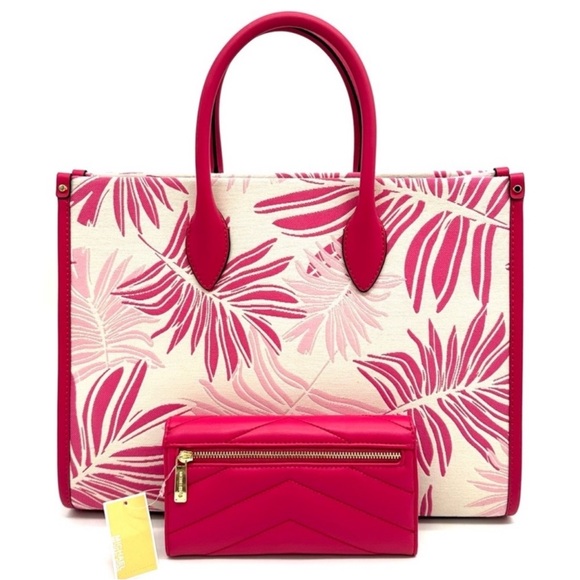 Michael Kors Medium Mirella Tote Bag & Large Trifold Wallet Electric Pink Multi - Picture 5 of 14
